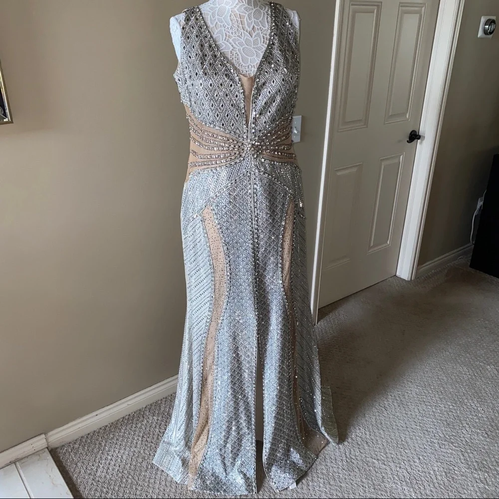 NEW Od Rica Silver Champagne Crystal Sparkling Rhinestone Wedding Evening Dress - Picture 4 of 16